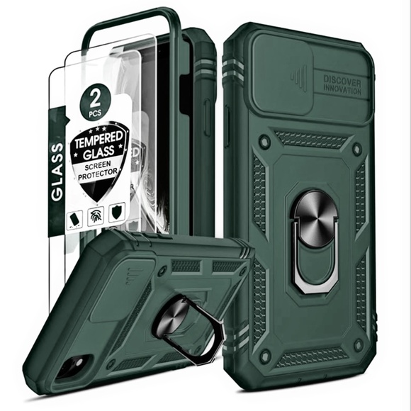 NEW Green Mens iPhone Case XR: Slide Camera Cover + [2 Packs] Tempered Glass - Picture 1 of 4